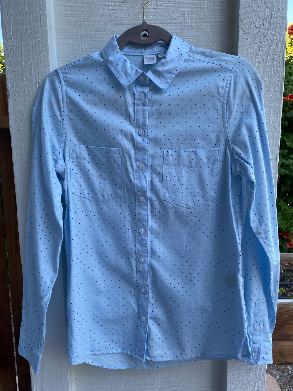 Twik Simons 100% Cotton Blue With Red Polka Dot Button-Up Preppy Classic - Sz S